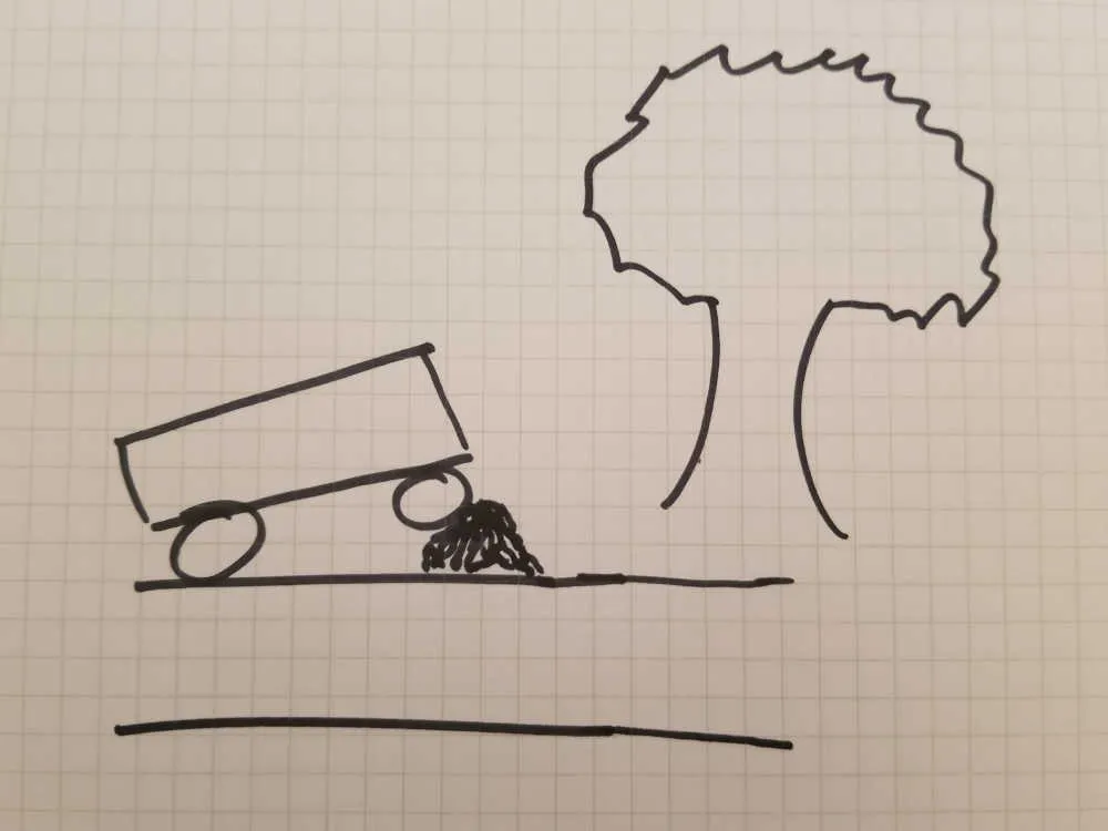 Drawing of leaves on the train track